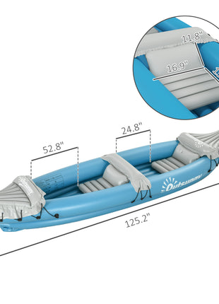 Kayak, 2 Person Inflatable Kayak, Includes Paddles, Aluminum Oars, Repair Kit, Portable Tandem Blow Up Boat, Blue