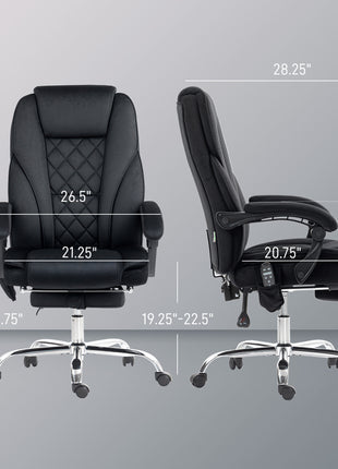 Massage Office Chair, Heated Reclining Computer Chair with Adjustable Height and Footrest, Black