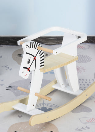 Wooden Rocking Horse Toddler Baby Ride-on Toys for Kids 1-3 Years with Classic Design & Wood Safety Bar, White