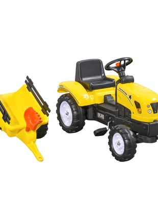 Kids Ride on Tractor with Back Trailer, Shovel & Rake, Horn, Pedal Go Kart for 3 Years Old, Yellow
