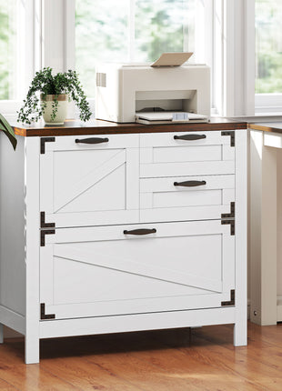 Lateral Filing Cabinet, Farmhouse File Cabinet with 4 Drawers, Fit Letter/A4/Legal Hanging Files, White