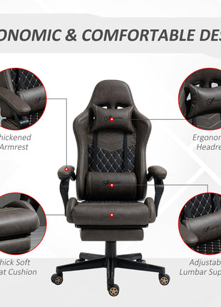 Racing Gaming Chair Diamond PU Leather Office Gamer Chair High Back Swivel Recliner with Footrest, Lumbar Support, Adjustable Height, Brown