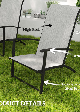 Set of 2 Outdoor Dining Chairs with High Back, Armrests, Folding Patio Chairs for Patio, Lawn, Camping, Gray