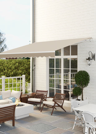 12' x 10' Retractable Awning Patio Awnings Sun Shade Shelter with Manual Crank Handle, 280g/m² UV & Water-Resistant Fabric and Aluminum Frame for Deck, Balcony, Yard, Cream White