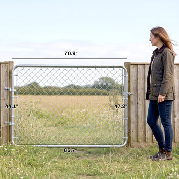 Garden Gate Chain Link Fence Gate, Galvanized Steel Garden Door for Yard Entrance Way, 47.2 x 70.9 in., Silver