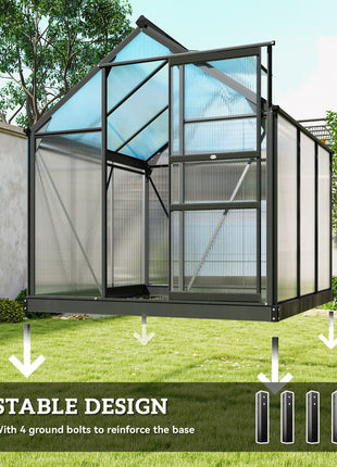 Polycarbonate Greenhouse, Heavy Duty Outdoor Aluminum Walk-in Green House Kit Vent Door, 6.2'x6.2'x6.6' Gray