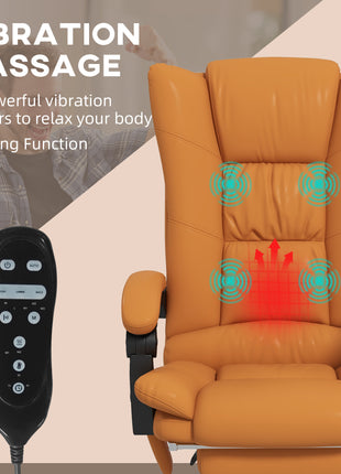 PU Leather Executive Massage Office Chair with 4 Vibration, Reclining w/ Adjustable Height, Swivel Wheels, Light Brown