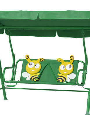Kids Patio Swing Chair with Adjustable Canopy, Safety Belt for Patio, Garden, Poolside, Balcony, Dark Green