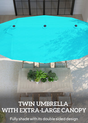 Patio Umbrella 15ft Double-Sided Outdoor Market Extra Large Umbrella with Crank Handle for Backyard, Light Blue