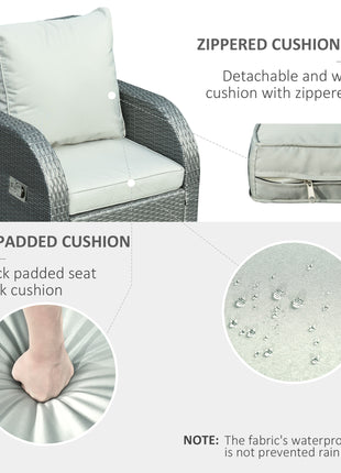 6-PCs Patio Furniture Sets Outdoor Wicker Sofa Set Rattan Angle Adjustable Recline Single Chair Conversation Set, Ottomans, w/ Polyester Tea Table Gas Spring  & Soft Washable Cushions, Grey