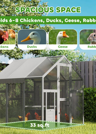 Large Wooden Chicken Run with Waterproof & Anti-UV Cover, for 6-8 Chickens, for Backyard, Farm, 5.5' x 6' x 6'