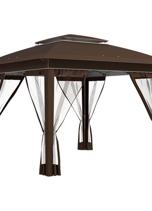 12' x 12' Pop Up Canopy Tent with Netting and Carry Bag, Instant Sun Shelter with 137 sq.ft Shade, Dark Brown