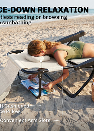 Folding Lounge Chair w/ Reclining Back, Cream White