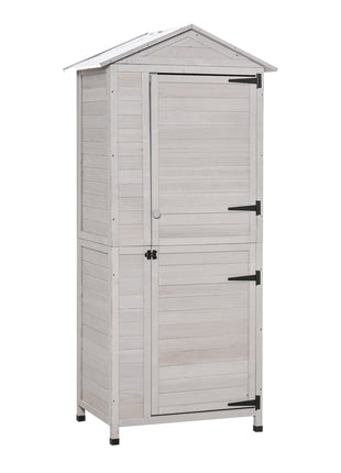 Wooden Garden Cabinet 4-Tier Storage Shed Lockable Organizer w/ Foot Pad Handle