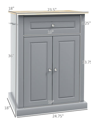 Rolling Kitchen Island Cart, Portable Serving Trolley Table with Drawer, Adjustable Shelf and 2 Towel Racks, Grey