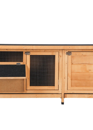 Large Bunny Hutch, Rabbit Cage with 2 Outside Areas and 1 Main House for Small Animals, Yellow