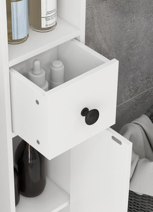 71" Small Bathroom Storage Cabinet, Narrow Toilet Paper Cabinet with Open Shelves, 2 Cabinets, Adjustable Shelves, White