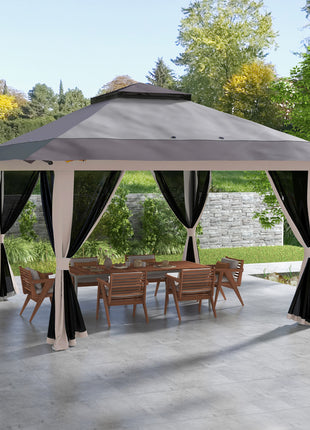 13' x 13' Pop Up Gazebo Instant Canopy Tent Shelter with 2-Tier Roof, Carry Bag, Wight Bags for Outdoor, Garden, Gray
