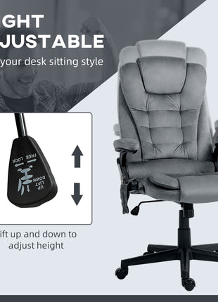 6 Point Executive Office Chair with Heat, Velvet High Back Vibrating Massage Office Chair, Dark Gray