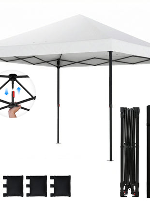 10 x 10 ft Pop Up Canopy Tent with One Push Setup, Outdoor Portable Instant Canopy Shelter w/ Roller Bag, White