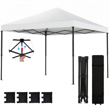 10 x 10 ft Pop Up Canopy Tent with One Push Setup, Outdoor Portable Instant Canopy Shelter w/ Roller Bag, White