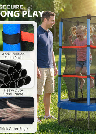 Φ5FT Kids Trampoline with Enclosure Net for Age 3 to 6 Years Blue