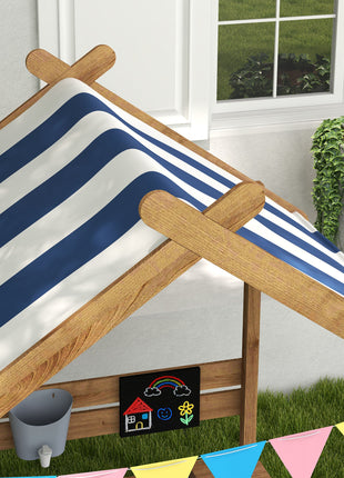 Wooden Sandbox with Canopy, House Design for 3-7 Years Old, Brown