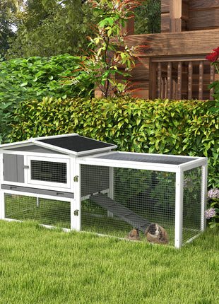 Rabbit Hutch 2-Story Bunny Cage, Guinea Pig Cage Indoor Outdoor, Small Animal House with Slide Out Tray, for Rabbits, Chickens, Ducks, 61.5" x 23" x 27", Light Gray