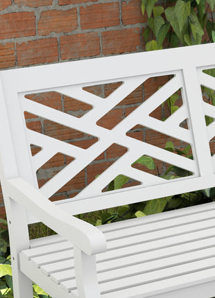 Outdoor Garden Bench, Wooden Frame Patio Bench with Geometric Pattern, 43.25 Inch Weatherproof 2-Person Love Seat for Garden, Lawn, Porch, Yard, Work Entryway, White