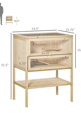 3-Tier Wooden Hamster Cage Mice and Rat Cage Small Animals Hutch with Openable Top, Front Door, Shelf, Natural Wood