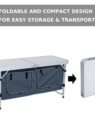47" Portable Camping Table Aluminum Picnic Folding Camping Table with Carrying Handle and Storage Organizer