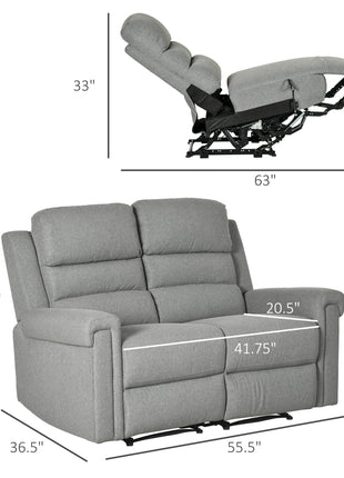Fabric Reclining Sofa, 2 Seater Recliner Sofa with Manual Pull Tab, RV Couch, Home Seating, Gray