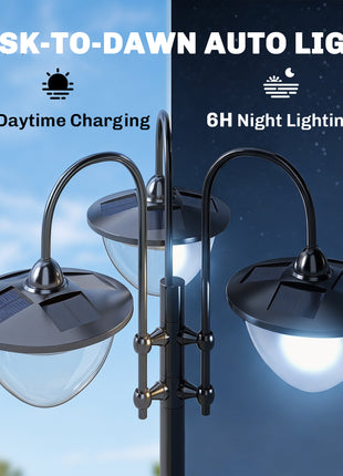 74.5" 3-head Solar Lamp Post Light with Planter, Solar Pole Lights Outdoor Waterproof LED Lighting for Backyard Pathway Patio Lawn Driveway Decor, Black
