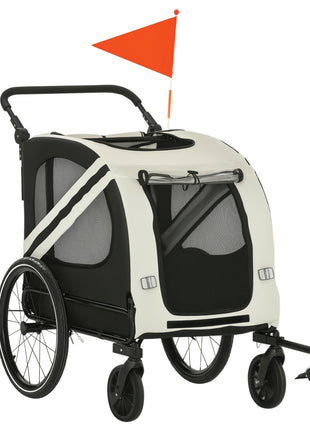 2-in-1 Pet Bike Trailer for Small Medium Dogs, Road-Visibility Dog Stroller Bicycle Carrier, Weather-Strong Bike Wagon Trailer Sidecar Attachment, White