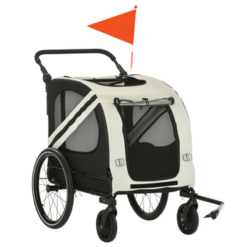 2-in-1 Pet Bike Trailer for Small Medium Dogs, Road-Visibility Dog Stroller Bicycle Carrier, Weather-Strong Bike Wagon Trailer Sidecar Attachment, White