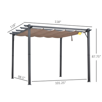 10' x 10' Aluminum Patio Pergola with Retractable Pergola Canopy, Backyard Shade Shelter for Porch, Outdoor Party, Garden, Grill Gazebo, Charcoal Gray