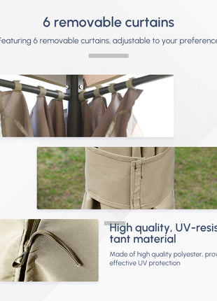 10' x 13' Outdoor Patio Gazebo Canopy Shelter with 6 Removable Sidewalls, & Steel Frame for Garden, Lawn, Backyard and Deck, Khaki