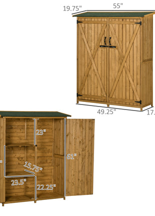 Outdoor Storage Cabinet Wooden Garden Shed Utility Tool Organizer with Waterproof Asphalt Rood, Lockable Doors, Natural