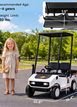 24V Kids Golf Cart 2WD 2-Seater with Remote, Soft Start, Rear Suspension, Sunshade, Storage, Gift for 3-6 Years, White