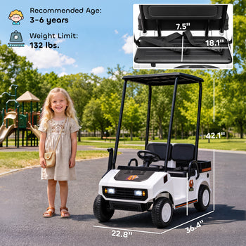 24V Kids Golf Cart 2WD 2-Seater with Remote, Soft Start, Rear Suspension, Sunshade, Storage, Gift for 3-6 Years, White
