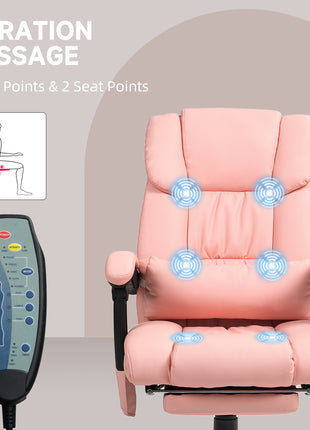 Massage Office Chair with 6 Vibrating Points, High Back Reclining Office Chair with Footrest and Remote, Pink
