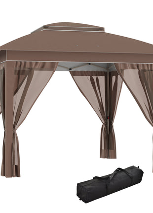 12' x 12' Pop Up Canopy Tent with Netting and Carry Bag, Instant Sun Shelter with 137 sq.ft Shade, Tents for Parties, Height Adjustable, for Outdoor, Garden, Patio, Khaki