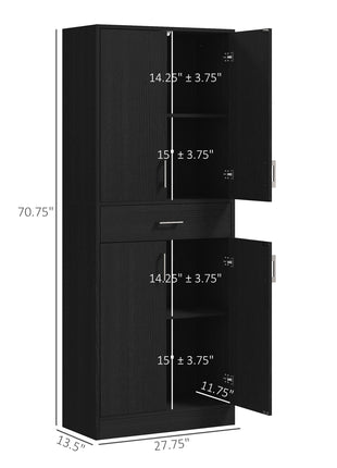 71" Kitchen Cabinet with Drawer and Adjustable Shelf, Freestanding Tall Kitchen Pantry, Distressed Black