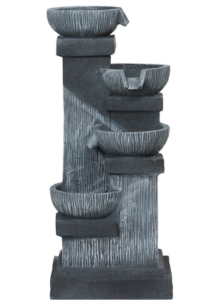 33.5" Water Fountain, 4-Tier Resin Cascading Bowls Outdoor Waterfall Fountain with LED Lights, Pump