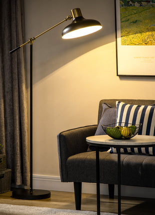 Adjustable Floor Lamps for Living Room, Standing Lamp for Bedroom with Balance Arm, Tall Black and Gold Lamp