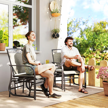 Outdoor Glider Chairs with Coffee Table, Patio 2-Seat Rocking Chair Swing with Breathable Sling for Backyard, Gray