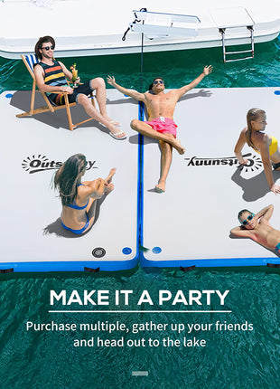 10 x 7ft Water Inflatable Floating Dock, Inflatable Platform Island, Large Floating Mat Raft with Air Pump & Backpack, for Pool, Beach, Ocean, White