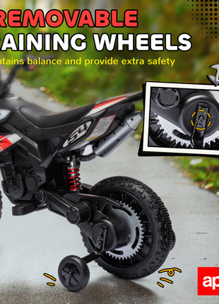 12V Aprilia Licenced Kids Motorcycle with Training Wheels, Spring Suspension, LED Light, USB, Music, Red