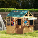 Wooden Outdoor Playhouse, Foldable Kids Cottage with Windows, Working Door, Snack Bars, Waterproof Covers, for 3-8 Years