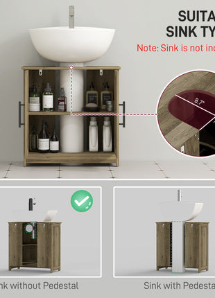 Farmhouse Pedestal Sink Storage Cabinet, Bathroom Sink Cabinet with 2 Barn Doors and Adjustable Shelf, Light Gray